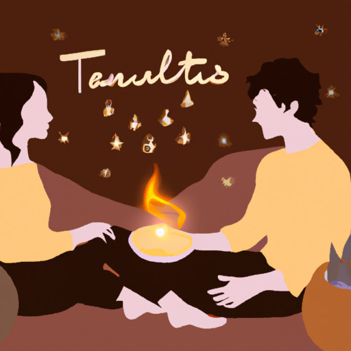An image that captures the essence of nurturing emotional connection with a Taurus woman: a couple sitting on a cozy couch, engrossed in deep conversation while holding hands, surrounded by warm candlelight and soft, earthy tones