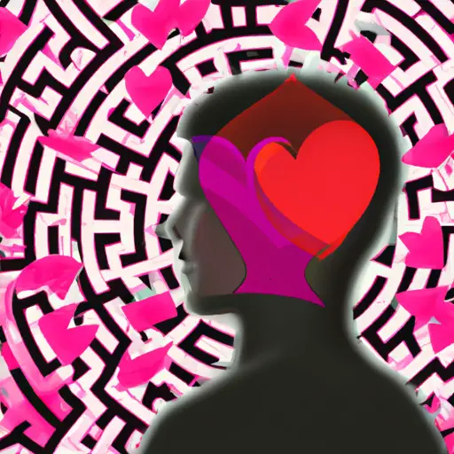 An image depicting a demisexual person navigating a maze of hearts, symbolizing the challenges they face in dating