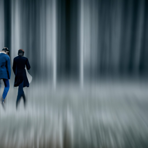 An image depicting two colleagues walking on separate paths, subtly showcasing their emotional disconnect through their body language