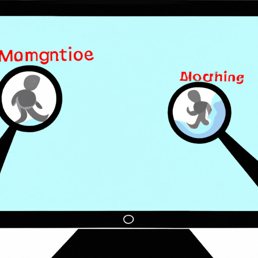 An image depicting a computer screen split into two sections: one shows a person actively monitoring their social media accounts, while the other displays a magnifying glass scanning through a digital footprint, symbolizing the importance of regularly monitoring your online presence