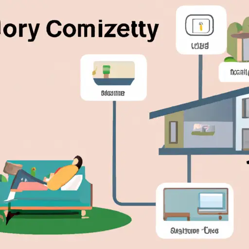 An image showcasing a cozy, minimalist apartment with energy-efficient appliances, LED lighting, a programmable thermostat, and a rooftop garden, illustrating smart choices for saving money on housing and utilities as a young couple