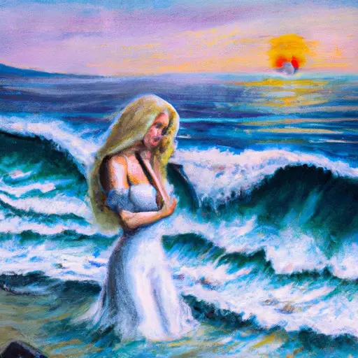 Depict a somber woman standing alone on a desolate beach at dusk, her tear-streaked face illuminated by the fading sunlight