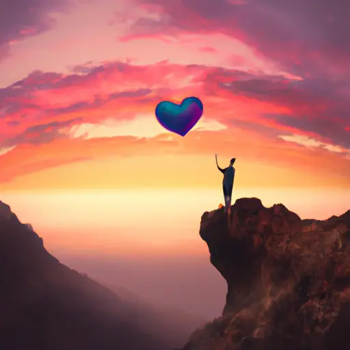 An image featuring a person standing at the edge of a picturesque cliff, gazing into a vibrant sunset