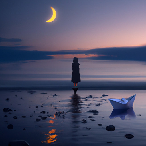 An image that captures the poignant essence of lost love: a solitary figure standing at a moonlit shore, gently releasing a delicate paper boat adorned with faded memories, symbolizing the bittersweet act of discarding the love of one's dreams