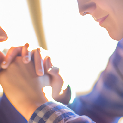 An image depicting a couple sitting face-to-face, their palms gently touching as they share vulnerable expressions