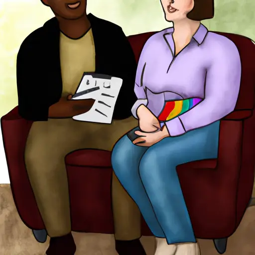 An image showcasing a couple sitting on a therapist's couch surrounded by warm, comforting colors