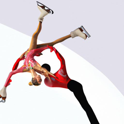 An image that showcases a synchronized ice skating couple executing a flawless lift, their bodies elegantly extended in mid-air, while the sparkling ice beneath them glistens with the precision of their intricate footwork