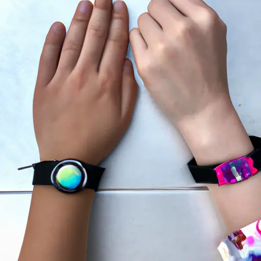 An image featuring two hands, one with a childish wristband and the other with a mature watch, symbolizing the 14 and 16-year-olds' age difference