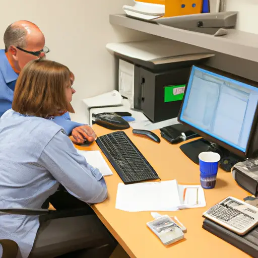 An image depicting two professionals in a vibrant office setting, subtly showcasing their shared interests, effective communication, and respectful boundaries