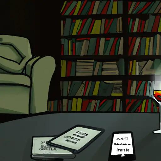 An image showcasing a dimly lit room with a solitary figure sitting on a couch, holding a glass of wine, surrounded by untouched self-help books, while a phone displaying a helpline number lays ignored on a nearby table