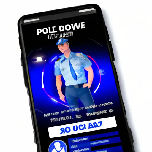 An image showcasing a police officer holding a smartphone with a dating app specifically designed for law enforcement professionals