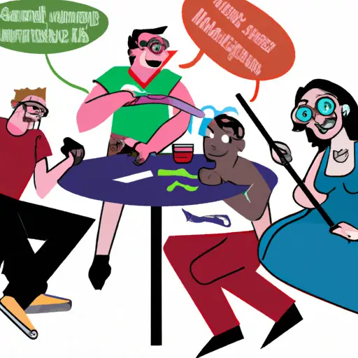An image showcasing a group of diverse, bespectacled individuals passionately engaging in activities like playing tabletop games, discussing comic books, and coding, highlighting the vibrant community and camaraderie found on a dating site for nerds