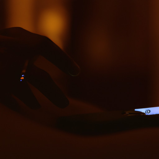 An image that captures the essence of extramarital curiosity, depicting a married individual's hand hesitantly reaching for a smartphone amidst a dimly lit room, while their wedding ring subtly glimmers in the foreground