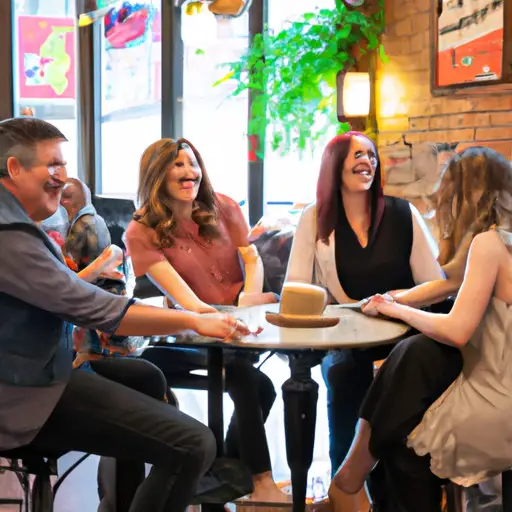 An image capturing a group of diverse individuals engaged in a lively conversation at a cozy cafe, showcasing their vibrant expressions and animated gestures, symbolizing the joyous process of expanding social circles