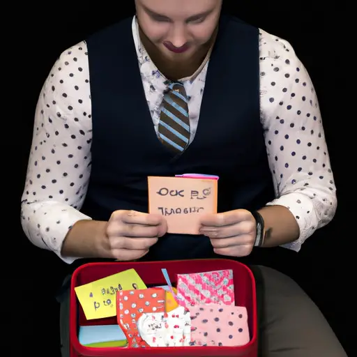 An image of a handsomely dressed adult opening a lunchbox to reveal a vibrant array of heart-shaped notes