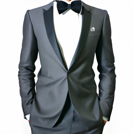 An image showcasing a dapper gentleman in a tailored charcoal gray suit, perfectly fitted with a slim lapel, crisp white shirt, tasteful black bowtie, polished black Oxfords, and a pocket square, exuding timeless elegance and sophistication