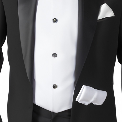 An image showcasing a dapper gentleman in a tailored black tuxedo, a crisp white dress shirt with cufflinks, a sleek black bow tie, polished leather oxford shoes, and a classic pocket square elegantly folded