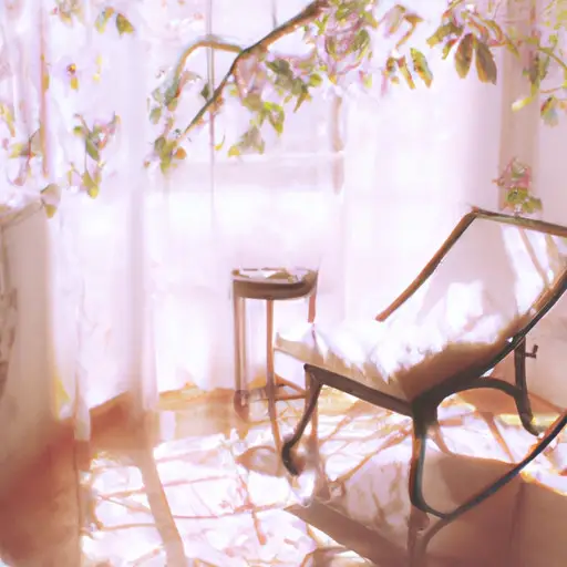 An image depicting a serene, sunlit room with a cozy armchair bathed in soft hues