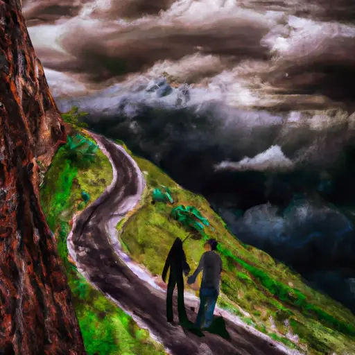 An image depicting a couple holding hands on a winding, treacherous mountain path