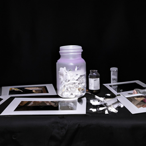 An image that captures the heartbreaking reality of a dark room, scattered with discarded syringes, empty pill bottles, and tear-stained photographs, symbolizing the struggle of loving someone trapped in addiction