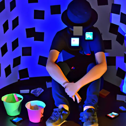 An image depicting a person sitting alone in a dimly lit room, surrounded by discarded smartphone screens, their face reflecting sadness and self-doubt, symbolizing the negative impact of online dating on self-esteem and confidence