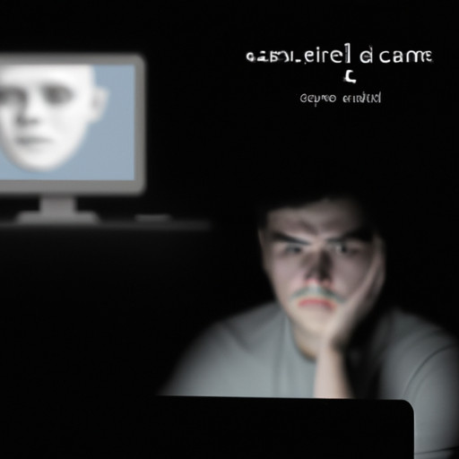An image showcasing a person sitting alone at their computer, their hopeful expression fading into one of worry, while a shadowy figure lurks in the background, symbolizing the increased risk of scams and catfishing in online dating