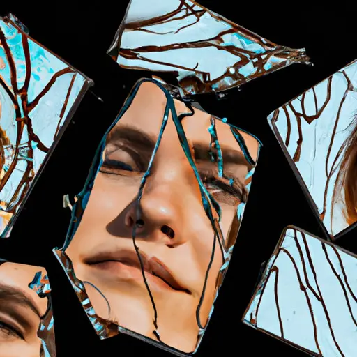 An image depicting a shattered mirror reflecting a person's distressed face, emphasizing the isolating and damaging effects of online dating on mental health