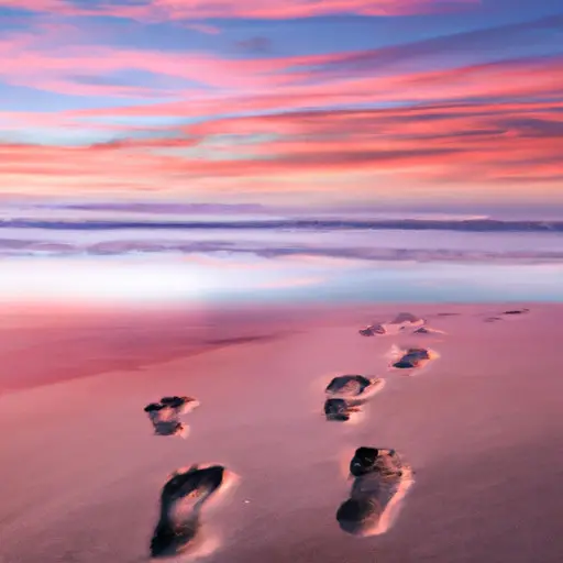 An image capturing a serene beach sunset, where two sets of footprints merge into one, symbolizing the path walked together