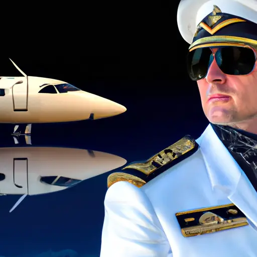 An image depicting a pilot in a crisp uniform with a luxurious private jet in the background, showcasing the allure of high earning potential