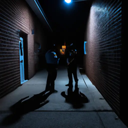 An image capturing the duality of a police officer's life: depict a tense, dimly lit alleyway with a looming shadow in one corner, contrasting with a supportive circle of colleagues engaged in a heartfelt conversation