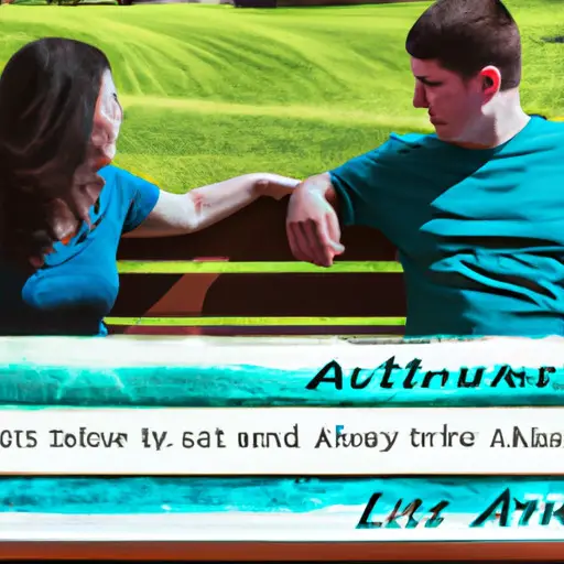 An image showcasing a couple sitting on a park bench, one person with autism, sharing a heartfelt conversation