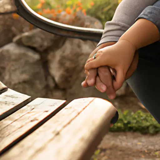 An image depicting a couple sitting on a park bench, with one person gently holding the other's hand, showcasing support and understanding