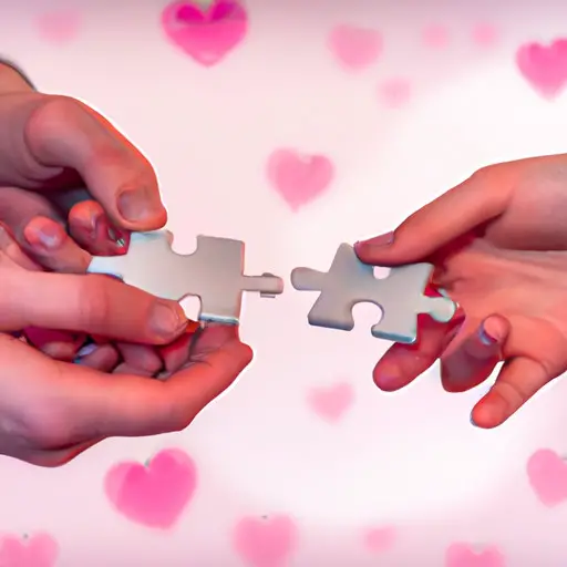 An image depicting a couple holding hands, one hand with puzzle pieces and the other with hearts, symbolizing the challenges and rewards of dating an autistic person