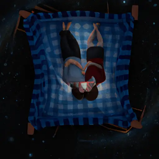 An image of a couple lying on a cozy blanket beneath a canopy of stars, their fingers intertwined as they gaze up in awe