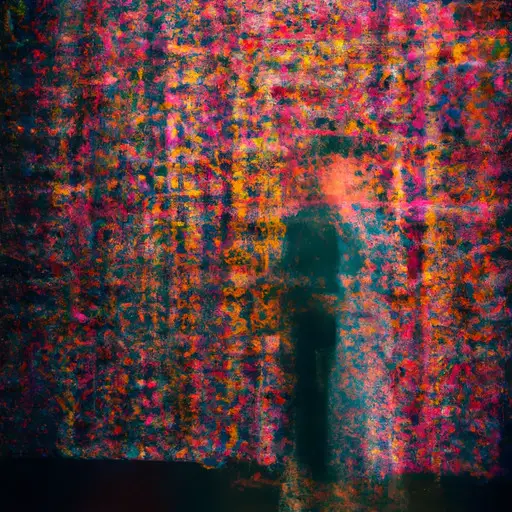 An image of a person standing before a towering wall covered in vivid, swirling calligraphy depicting countless names