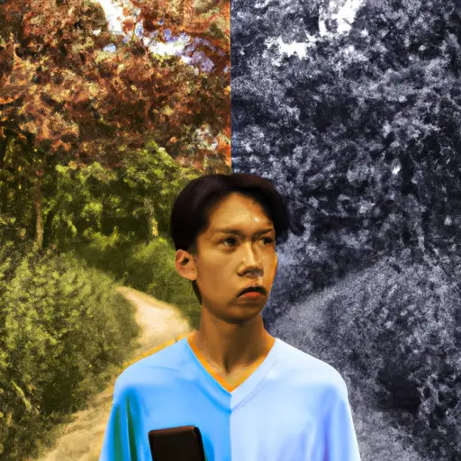 An image capturing a perplexed individual surrounded by two contrasting paths: one adorned with vibrant colors, representing Instagram's allure, and the other showcasing a serene, nature-filled route, symbolizing the potential benefits of deleting the app