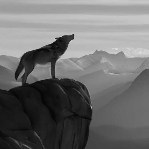 An image depicting a solitary wolf standing tall on a cliff, overlooking a vast wilderness