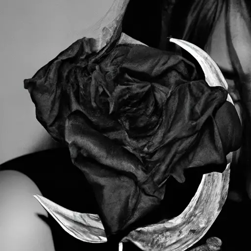 the essence of a disinterested Taurus woman with a stark black and white image of a withering rose, its petals curling inwards, exuding an air of indifference and detachment