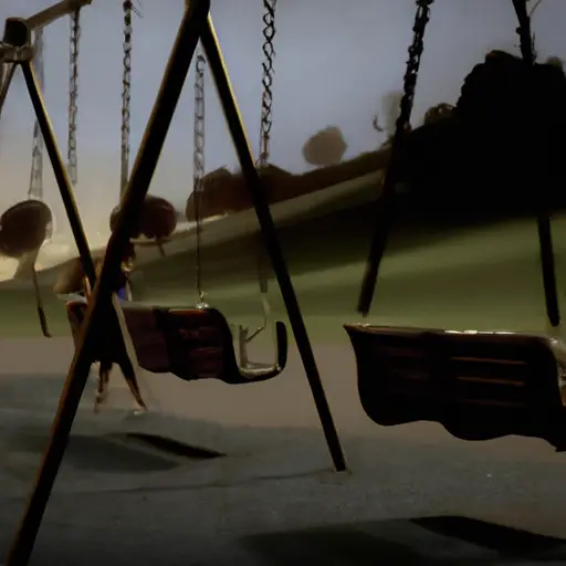 An image depicting a solitary figure sitting on a park bench at dusk, surrounded by empty swings gently swaying in the breeze