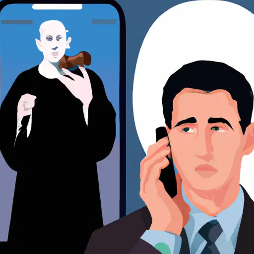 An image featuring a worried individual holding a smartphone, while a lawyer's silhouette stands in the background, symbolizing the need to seek legal advice