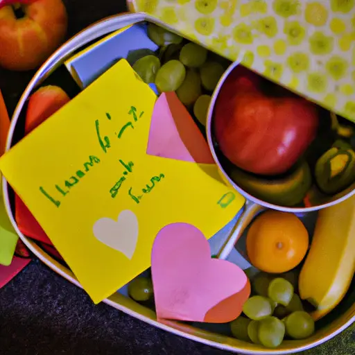 An image of a beautifully arranged lunchbox, adorned with heart-shaped notes featuring affectionate messages
