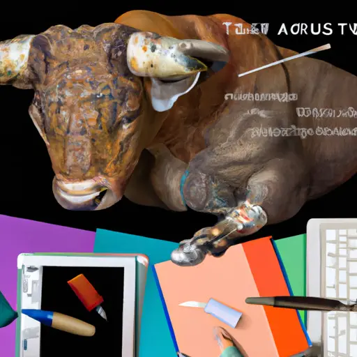 An image depicting a Taurus struggling with a decision, surrounded by a cluttered desk filled with options