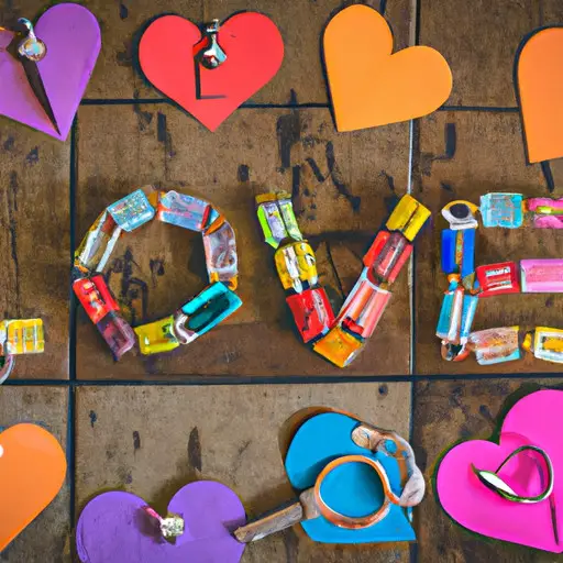 An image showcasing a colorful assortment of handcrafted DIY love tokens like origami hearts, personalized keychains, and miniature love letters