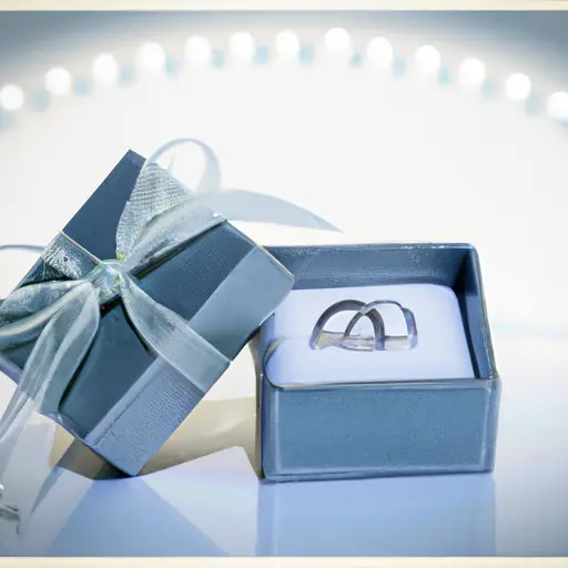 An image showcasing a beautifully wrapped gift box, adorned with a delicate ribbon, containing a pair of intertwined silver rings, symbolizing the love and commitment shared on a two-year dating anniversary