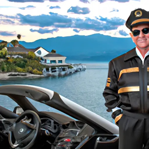 An image showcasing a content UPS pilot in uniform, surrounded by a luxurious retirement setting