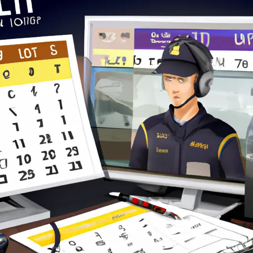 An image showcasing an ups pilot sitting at a desk, surrounded by a calendar with customizable time slots, a clock displaying various flexible hours, and a digital planner filled with color-coded scheduling options