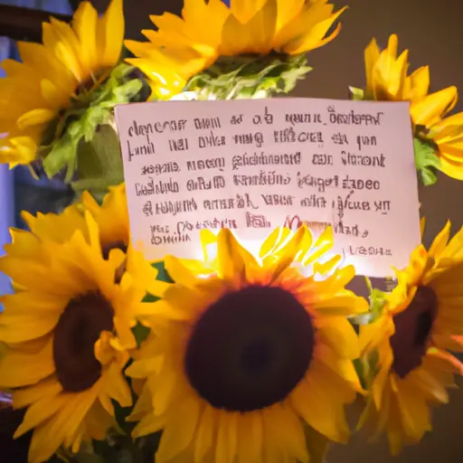 An image of a vibrant sunflower bouquet, with rays of golden light illuminating a room