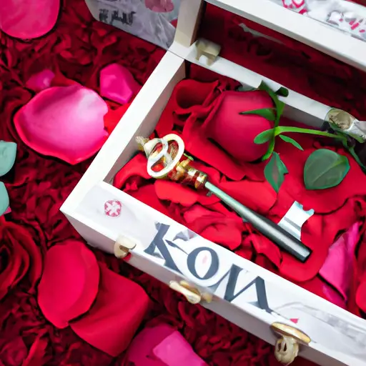 An image capturing the essence of a wedding proposal box adorned with hand-painted initials, delicate rose petals, and a vintage key, showcasing the unique and heartfelt personalization that adds an unforgettable touch to your proposal