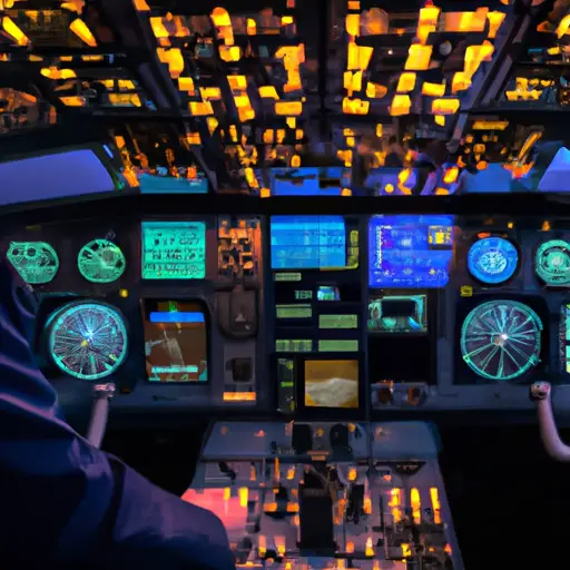 An image capturing the intense focus of a pilot in the cockpit, surrounded by a myriad of dials, buttons, and screens