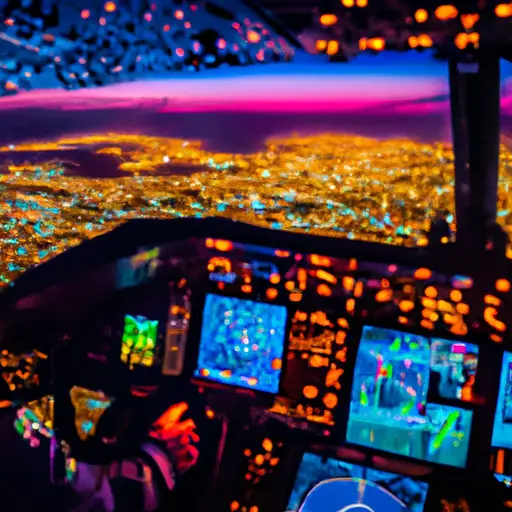 An image showcasing the exhilarating perspective of a pilot's daily life: a cockpit bathed in warm sunlight, hands firmly gripping the control stick, while vibrant city lights twinkle below against a backdrop of a starlit sky